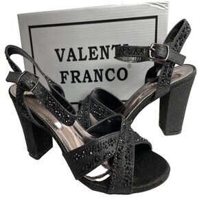 Valenti Franco Strappy Sandal Black Glitter Beaded High Heel Shoes Women's 7.5